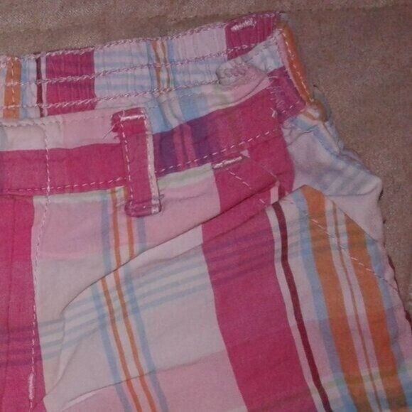 Old Navy Toddler Shorts Plaid Pockets Zipper Velcro Elastic 12-18M Pink Orange - Picture 4 of 5